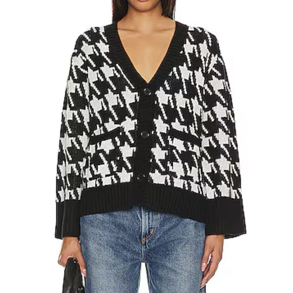 NWT Sanctuary Womens Warms My‎ Heart Cardigan Sweater Medium Houndstooth Pockets